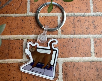 Cat Walking on Laptop Acrylic Keychain | Gift for Son Daughter | Gift for Friend | Gift for Girlfriend | Trendy Key | Work From Home | Pet