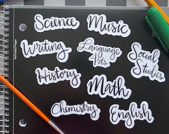 Notebook Subject Labels Sticker | Back to School | Teacher School Supply Organization Education | Math History Science Writing English Music