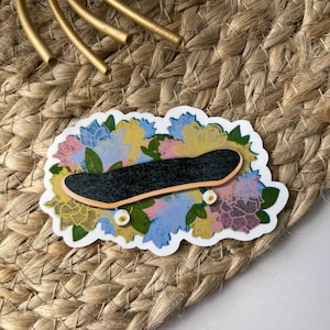 Skateboard Floral Boho Sticker or Magnet | Laptop Sticker | WaterBottle Sticker | Fridge Magnet | Flower Sticker | Plant Sticker | Sk8
