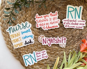 Nurse Sticker or Magnet Bundle | Laptop Stickers | Water Bottle Sticker | RN Sticker | Adenosine Sticker | Nightshift Sticker | Dark Humor