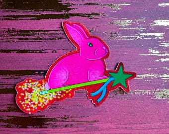 Wand and Rabbit Sticker or Magnet | Locker Magnet | WaterBottle Sticker | Magic Bunny | Love Wins | Pride Month | Gay Pride Gift | Drag