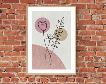 Flower Line Art | Boho Wall Art DIGITAL DOWNLOAD | Minimalist Decor | Plant Wall Art | Modern Painting Look | Print at Home Art |