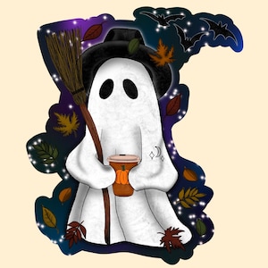 Fall Ghost Sticker or Magnet | Laptop Sticker | WaterBottle Sticker | Locker Magnet | Stars | Pumpkin Spice | Basic Autumn | Halloween Gift