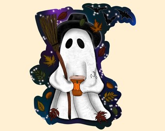 Fall Ghost Sticker or Magnet | Laptop Sticker | WaterBottle Sticker | Locker Magnet | Stars | Pumpkin Spice | Basic Autumn | Halloween Gift