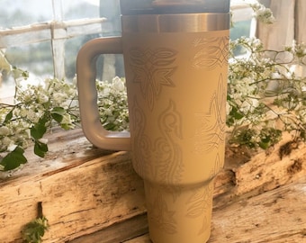 Boot Stitch 40oz Engraved Tumbler | Western Tooled Stainless Steel Travel Mug by Hartley Co