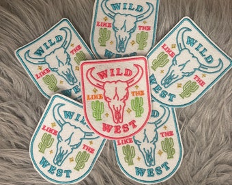 Wild Like The West Patch | Western Bull Skull Embroidered Appliqué | Cactus Cowgirl Patch | Hartley Co
