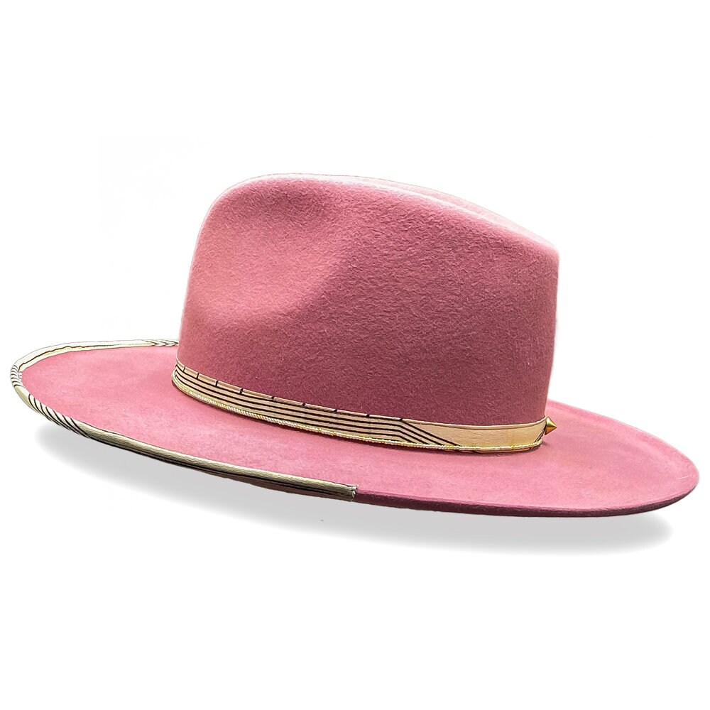 Women Pink Felt Fedora Panama Hat With Pimlico Crown, Silk  display picture 3