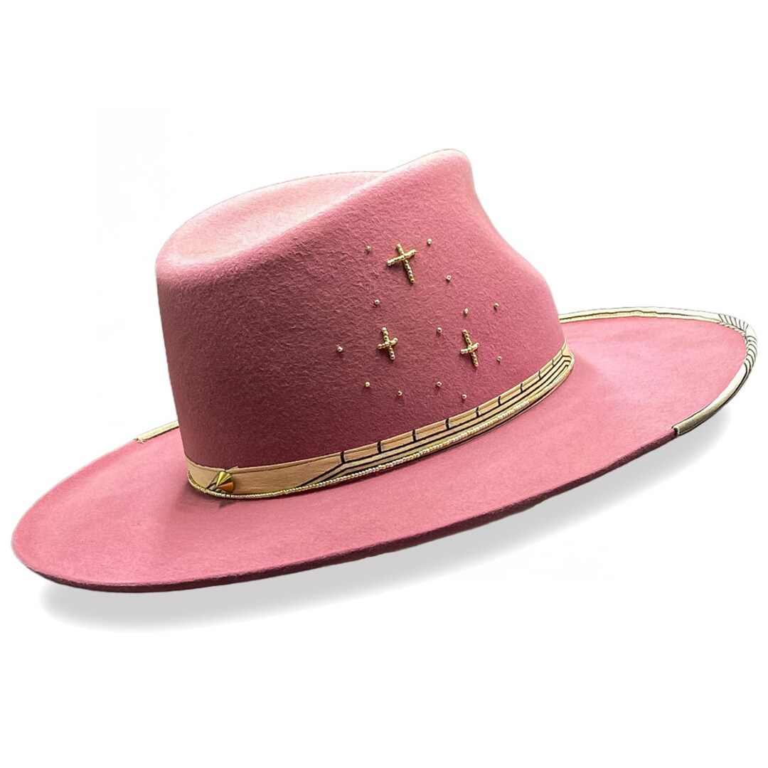 Women Pink Felt Fedora Panama Hat With Pimlico Crown, Silk  display picture 2