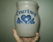 Courtney salt glazed crock- Rowe Pottery (Cambridge, WI) personalized crock- quot Courtney quot with heart crock- stoneware heart crock-6.5 quot high
