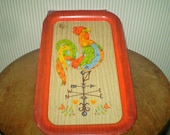 SALE-Vintage Rooster tray- weather vane rooster tray- Farmhouse rooster design vintage tin tray- Midcentury metal tray- TV tray- snack tray