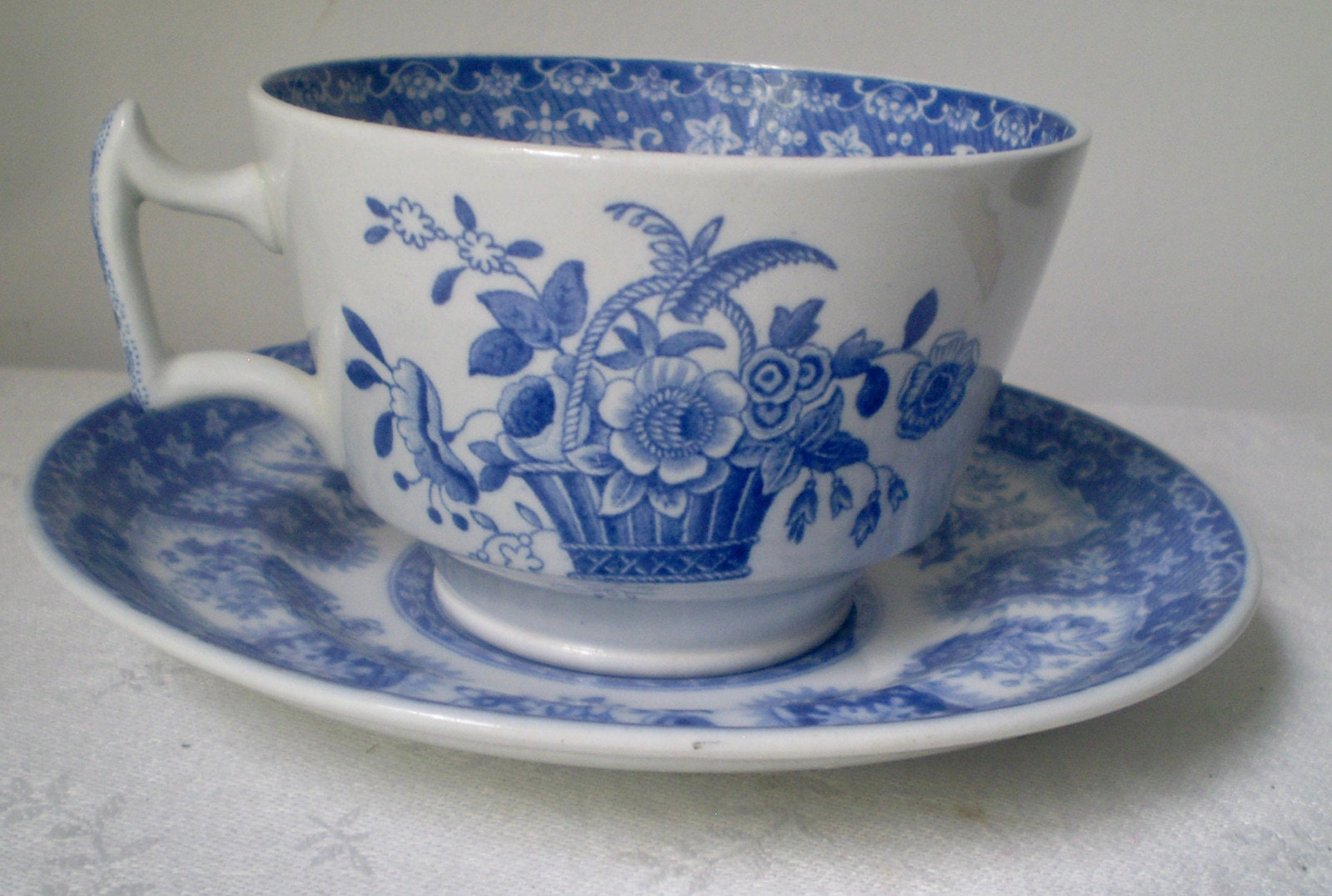 SPODE Xlg TEACUP N Saucer- Spode Copeland- Blue Transferware