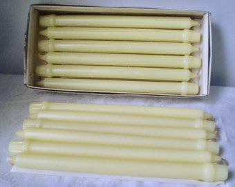 12 COLONIAL CANDLES- New in Box Vintage Ivory candles- classic straight tapers from Cape Code- Dozen Ivory wax candles- 12" ivory candles