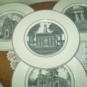 SALE! SPODE&#39;S Mansard Copeland DELAWARE Tercentenary Plates- Set of 4 Antique Delaware plates- 1938 plates- Black and ivory plates