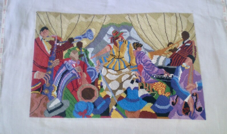 JAZZ BAND by Prince Duncan Williams- Needlepoint Jazz band picture- completed needlepoint for pillow top or frame- colorful New Orleans jazz image 6
