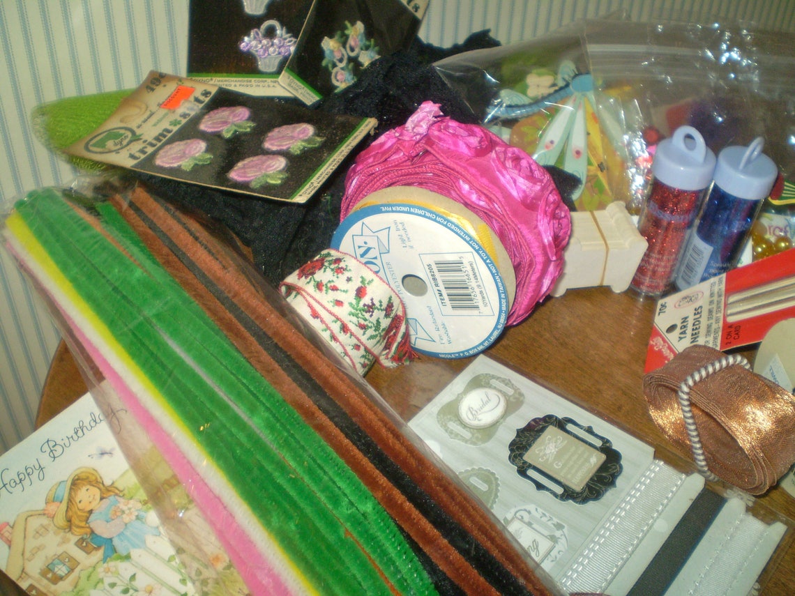 MYSTERY BOX of Craft supplies includes new & vintage items Etsy