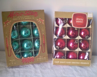 Vintage box of Shiny Brite balls- Red Shiny Brite balls or Blue Miro-Star balls- 1960s mercury glass balls- Choose your box of 12 balls