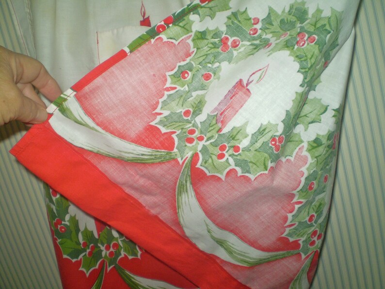 Reserved for Ellen Retro holiday apron Xmas Candles apron tall gal apron Vintage Holiday half apron handmade cotton print apron