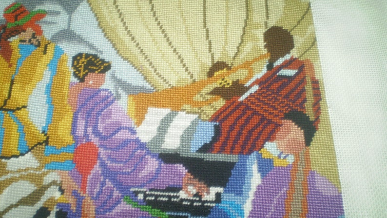JAZZ BAND by Prince Duncan Williams- Needlepoint Jazz band picture- completed needlepoint for pillow top or frame- colorful New Orleans jazz image 4