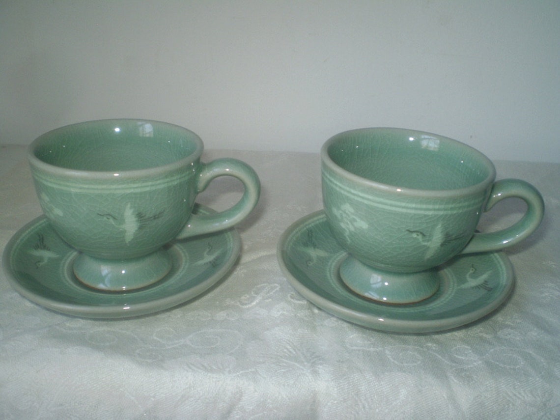 Pair of Vintage Korean Tea Cups & Saucers Korean or Japanese Etsy