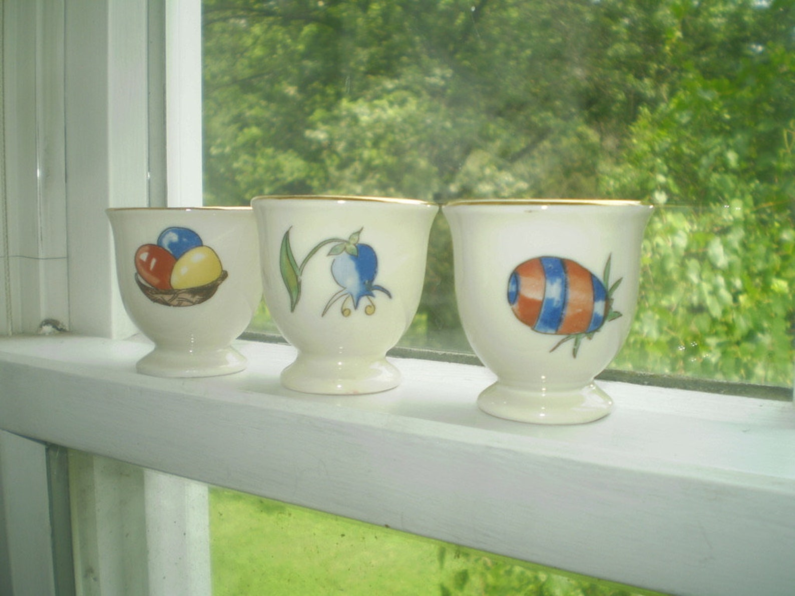 3 tiny Easter egg cups tiny porcelain cups with Easter Etsy