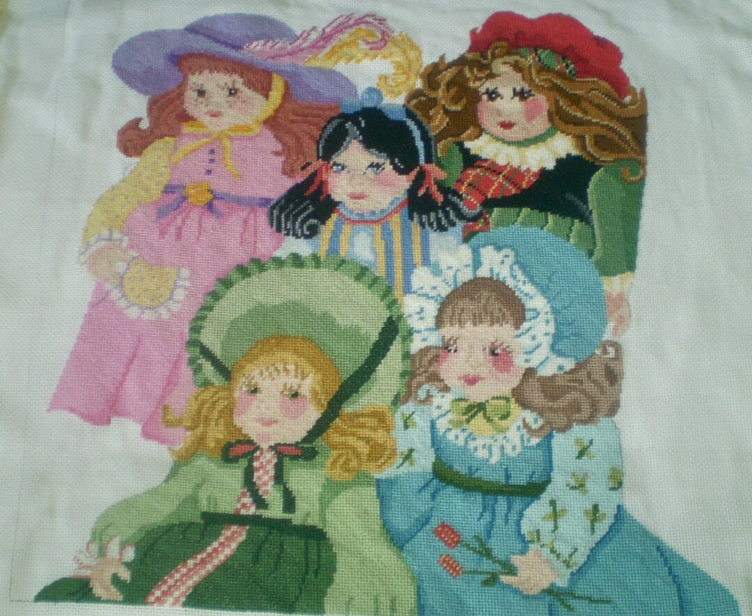 Vintage DOLLS Needlepoint Canvas for Pillow- 14x 14inch ANTIQUE Dolls ...