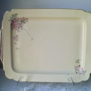 HOMER LAUGHLIN PLATTER- Vintage H. Laughlin floral platter- pink flowers on large serving platter- holiday platter- Pink Briar Rose pattern