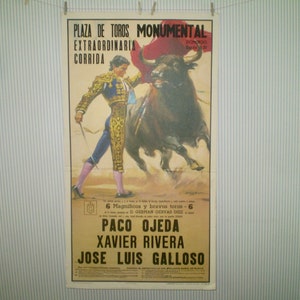 BULLFIGHT POSTER on foam backing- vintage 1980s- Poster with hangers for your wall- sexy SPANISH Matador- Spanish poster