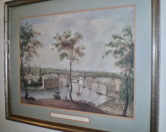 1840 BRANDYWINE MILLS Print- With or without frame and glass- c. 1840 print of Brandywine Mills, Delaware by Bass Otis- colonial painting