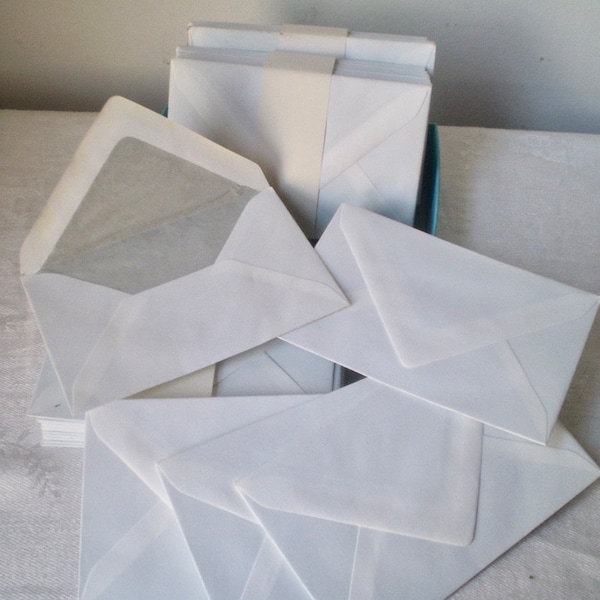 70+ SMALL LINED ENVELOPES- vintage mini envelopes for business cards, valentines, thank yous, handmade cards- small envelopes w gray tissue