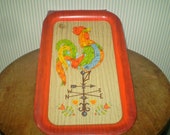 SALE-Vintage Rooster tray- weather vane rooster tray- Farmhouse rooster design vintage tin tray- Midcentury metal tray- TV tray- snack tray
