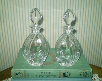 Pr GLASS PERFUME or CRUET Bottles with stoppers- 2 clear glass stopper bottles- Oil and Vinegar or Perfume or sauce bottles- New, unused