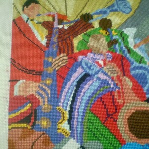 JAZZ BAND by Prince Duncan Williams- Needlepoint Jazz band picture- completed needlepoint for pillow top or frame- colorful New Orleans jazz image 3