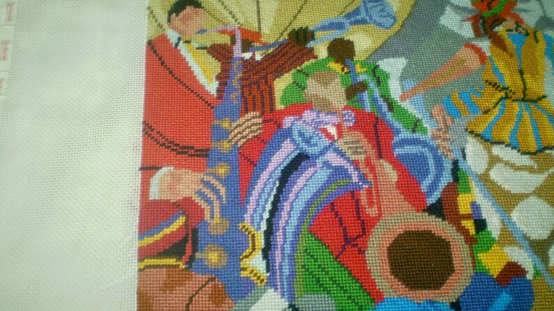 JAZZ BAND by Prince Duncan Williams- Needlepoint Jazz band picture- completed needlepoint for pillow top or frame- colorful New Orleans jazz image 3