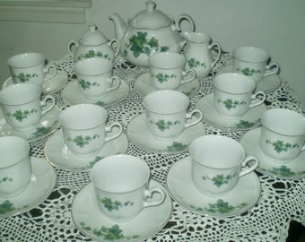 SALE- china TEA SET- Polish service for 12 with Ivy pattern- Ivy China pattern by Lubiana- Made in Poland Ivy fine China teacups n tea pot