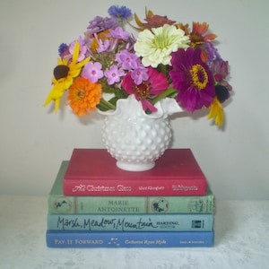 FENTON RUFFLED VASE- hobnail milk glass small vase by Fenton- vintage Fenton white ruffled vase- white milk glass hobnail vase
