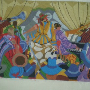 JAZZ BAND by Prince Duncan Williams- Needlepoint Jazz band picture- completed needlepoint for pillow top or frame- colorful New Orleans jazz image 2