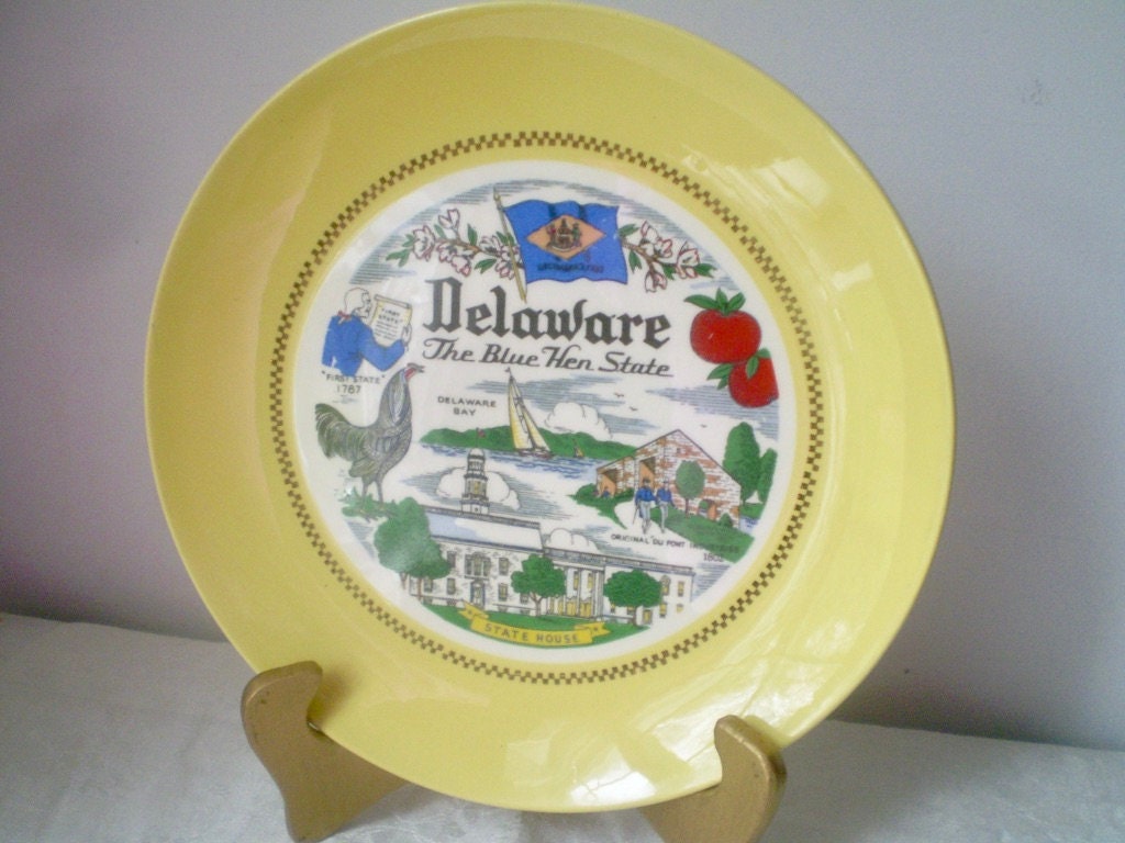 Vintage Delaware plate yellow border state plate Delaware Etsy