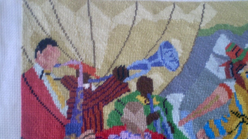JAZZ BAND by Prince Duncan Williams- Needlepoint Jazz band picture- completed needlepoint for pillow top or frame- colorful New Orleans jazz image 5