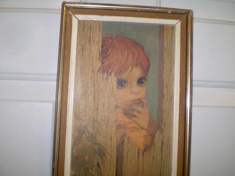 Retro BIG EYES Art Print 1960s Miki Litho Art in Frame From 1960s 'left