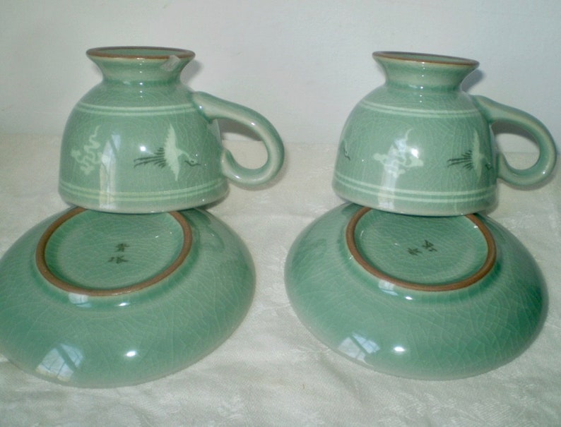 Pair of Vintage Korean Tea Cups & Saucers Korean or Japanese Etsy