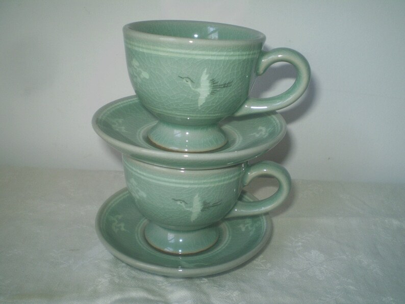 Pair of Vintage Korean Tea Cups & Saucers Korean or Japanese Etsy