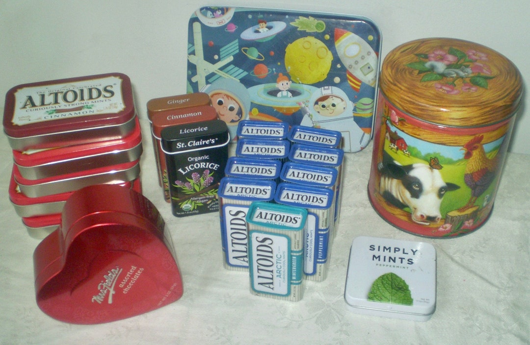 20 SMALL TINS for Repurposing Altoid Tins, Heart Tin, Puzzle Tin, Mints
