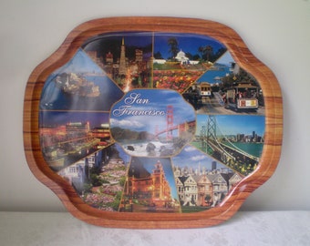 SAN FRANCISCO TRAY- metal photo souvenir tray- 1960s souvenir tray- San Francisco Photo tray- bar tray- display tray-Golden Gate- Cable Cars