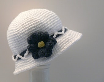 Crochet Pattern - Girls Hat, Sun Hat, Summer, Cloche, Flower, Brim, Baby, Toddler, Girl, Teen, Ladies, Womens, Large, Meadowvale Studio #115