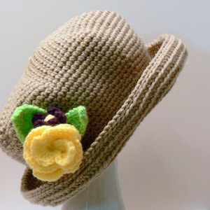 CROCHET PATTERN - Womens Hat with Flower - Sun Hat, with Brim, Rose, Violet, Baby, Toddler, Girls, Teen, Womens  L Meadowvale Studio #102