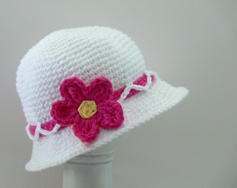 Crochet Pattern - Girls Hat, Sun Hat, Summer Hat, Winter Hat, Brim, Flower Sizes Baby, Toddler, Girls, Teen, Womens, Ladies, Large # 115