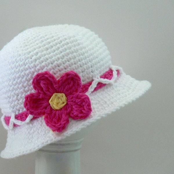 Crochet Pattern - Girls Hat, Sun Hat, Summer Hat, Winter Hat, Brim, Flower Sizes Baby, Toddler, Girls, Teen, Womens, Ladies, Large # 115