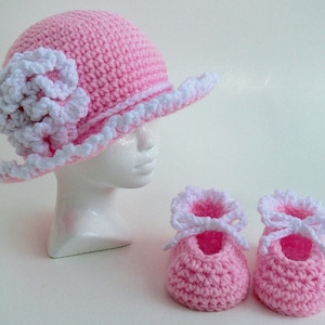Crochet Pattern - Girls Hat - Baby Hat - Sun Hat - Slippers - Booties - Shoes - Flower, Sizes Newborn, Baby, Toddler, Child #143