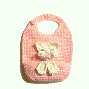 Crochet Pattern - Baby Kitty Bib with Pocket - 4 Sizes - Preemie, Newborn, 12 Months, 18 Months #82K
