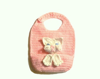 Crochet Pattern - Baby Kitty Bib with Pocket - 4 Sizes - Preemie, Newborn, 12 Months, 18 Months #82K